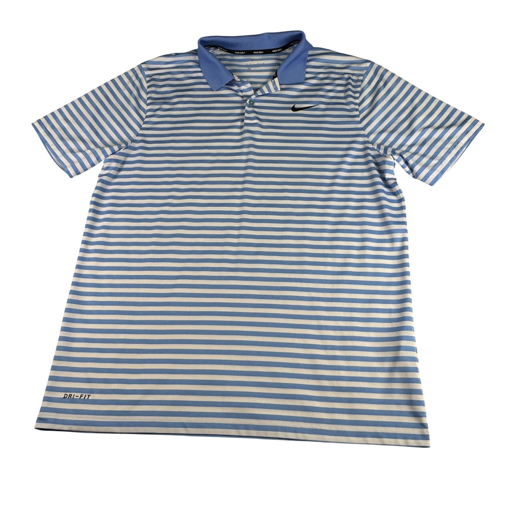 Nike Golf‎ Dri-FIT Polo Shirt Men's Medium Blue Stripe Athletic Top